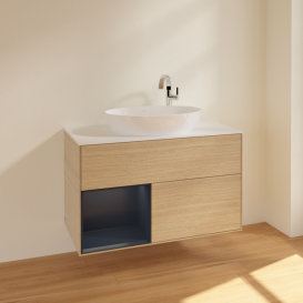 Тумба под раковину Villeroy & Boch Finion 100х50,1 см с подсветкой МДФ шпон дуба/стекло белое матовое F891HGPC