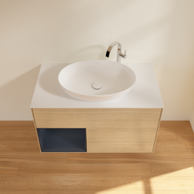 Тумба под раковину Villeroy & Boch Finion 100х50,1 см с подсветкой МДФ шпон дуба/стекло белое матовое F891HGPC