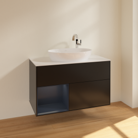 Тумба под раковину Villeroy & Boch Finion 100х50,1 см с подсветкой МДФ черный матовый лак/стекло белое матовое F891HGPD