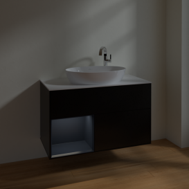 Тумба под раковину Villeroy & Boch Finion 100х50,1 см с подсветкой МДФ черный матовый лак/стекло белое матовое F891HGPD