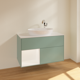 Тумба под раковину Villeroy & Boch Finion 100х50,1 см с подсветкой МДФ оливковый матовый лак/стекло белое матовое F891MTGM