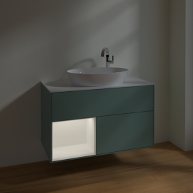 Тумба под раковину Villeroy & Boch Finion 100х50,1 см с подсветкой МДФ оливковый матовый лак/стекло белое матовое F891MTGM