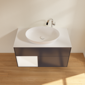 Тумба под раковину Villeroy & Boch Finion 100х50,1 см с подсветкой МДФ темно-синий матовый лак/стекло белое матовое F891MTHG