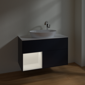 Тумба под раковину Villeroy & Boch Finion 100х50,1 см с подсветкой МДФ темно-синий матовый лак/стекло белое матовое F891MTHG