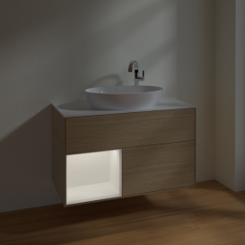 Тумба под раковину Villeroy & Boch Finion 100х50,1 см с подсветкой МДФ шпон дуба/стекло белое матовое F891MTPC