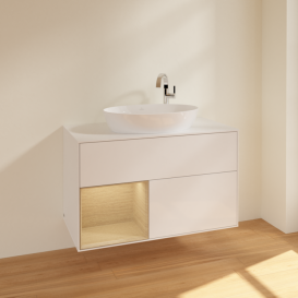 Тумба под раковину Villeroy & Boch Finion 100х50,1 см с подсветкой МДФ глянцевый белый лак/стекло белое матовое F891PCGF