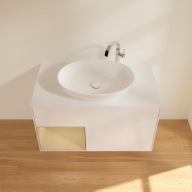 Тумба под раковину Villeroy & Boch Finion 100х50,1 см с подсветкой МДФ глянцевый белый лак/стекло белое матовое F891PCGF