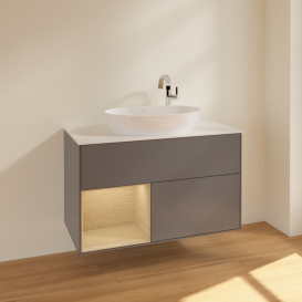 Тумба под раковину Villeroy & Boch Finion 100х50,1 см с подсветкой МДФ антрацит матовый лак/стекло белое матовое F891PCGK