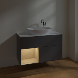 Тумба под раковину Villeroy & Boch Finion 100х50,1 см с подсветкой МДФ антрацит матовый лак/стекло белое матовое F891PCGK