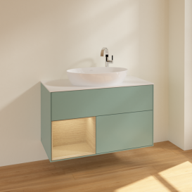 Тумба под раковину Villeroy & Boch Finion 100х50,1 см с подсветкой МДФ оливковый матовый лак/стекло белое матовое F891PCGM