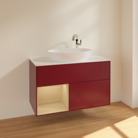 Тумба под раковину Villeroy & Boch Finion 100х50,1 см с подсветкой МДФ пион матовый лак/стекло белое матовое F891PCHB