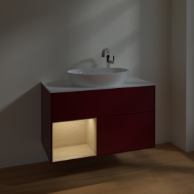 Тумба под раковину Villeroy & Boch Finion 100х50,1 см с подсветкой МДФ пион матовый лак/стекло белое матовое F891PCHB