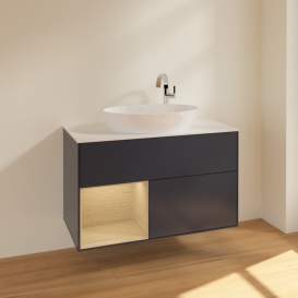Тумба под раковину Villeroy & Boch Finion 100х50,1 см с подсветкой МДФ темно-синий матовый лак/стекло белое матовое F891PCHG