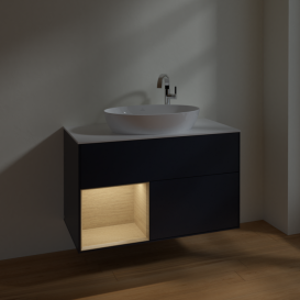 Тумба под раковину Villeroy & Boch Finion 100х50,1 см с подсветкой МДФ темно-синий матовый лак/стекло белое матовое F891PCHG