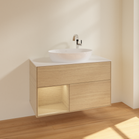 Тумба под раковину Villeroy & Boch Finion 100х50,1 см с подсветкой МДФ шпон дуба/стекло белое матовое F891PCPC