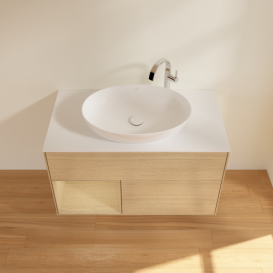 Тумба под раковину Villeroy & Boch Finion 100х50,1 см с подсветкой МДФ шпон дуба/стекло белое матовое F891PCPC