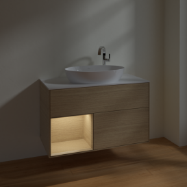 Тумба под раковину Villeroy & Boch Finion 100х50,1 см с подсветкой МДФ шпон дуба/стекло белое матовое F891PCPC