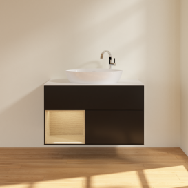 Тумба под раковину Villeroy & Boch Finion 100х50,1 см с подсветкой МДФ черный матовый лак/стекло белое матовое F891PCPD