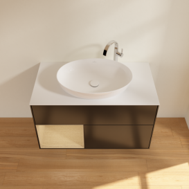 Тумба под раковину Villeroy & Boch Finion 100х50,1 см с подсветкой МДФ черный матовый лак/стекло белое матовое F891PCPD