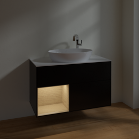 Тумба под раковину Villeroy & Boch Finion 100х50,1 см с подсветкой МДФ черный матовый лак/стекло белое матовое F891PCPD