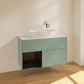 Тумба под раковину Villeroy & Boch Finion 100х50,1 см с подсветкой МДФ оливковый матовый лак/стекло белое матовое F891PDGM