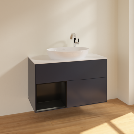Тумба под раковину Villeroy & Boch Finion 100х50,1 см с подсветкой МДФ темно-синий матовый лак/стекло белое матовое F891PDHG