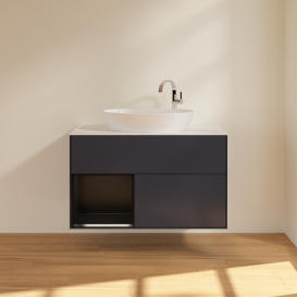 Тумба под раковину Villeroy & Boch Finion 100х50,1 см с подсветкой МДФ темно-синий матовый лак/стекло белое матовое F891PDHG