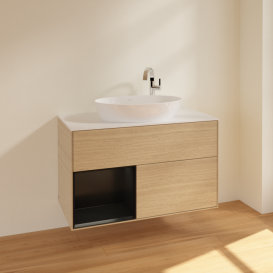 Тумба под раковину Villeroy & Boch Finion 100х50,1 см с подсветкой МДФ шпон дуба/стекло белое матовое F891PDPC