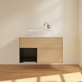 Тумба под раковину Villeroy & Boch Finion 100х50,1 см с подсветкой МДФ шпон дуба/стекло белое матовое F891PDPC