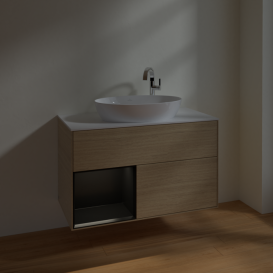 Тумба под раковину Villeroy & Boch Finion 100х50,1 см с подсветкой МДФ шпон дуба/стекло белое матовое F891PDPC