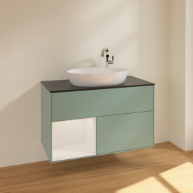 Тумба под раковину Villeroy & Boch Finion 100х50,1 см с подсветкой МДФ оливковый матовый лак/стекло черное матовое F892GFGM