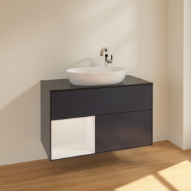 Тумба под раковину Villeroy & Boch Finion 100х50,1 см с подсветкой МДФ темно-синий матовый лак/стекло черное матовое F892GFHG