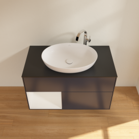 Тумба под раковину Villeroy & Boch Finion 100х50,1 см с подсветкой МДФ темно-синий матовый лак/стекло черное матовое F892GFHG