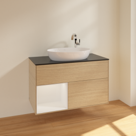 Тумба под раковину Villeroy & Boch Finion 100х50,1 см с подсветкой МДФ шпон дуба/стекло черное матовое F892GFPC