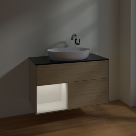 Тумба под раковину Villeroy & Boch Finion 100х50,1 см с подсветкой МДФ шпон дуба/стекло черное матовое F892GFPC