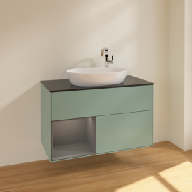 Тумба под раковину Villeroy & Boch Finion 100х50,1 см с подсветкой МДФ оливковый матовый лак/стекло черное матовое F892GKGM