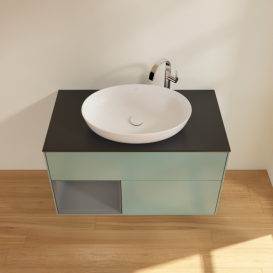 Тумба под раковину Villeroy & Boch Finion 100х50,1 см с подсветкой МДФ оливковый матовый лак/стекло черное матовое F892GKGM