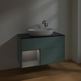 Тумба под раковину Villeroy & Boch Finion 100х50,1 см с подсветкой МДФ оливковый матовый лак/стекло черное матовое F892GKGM