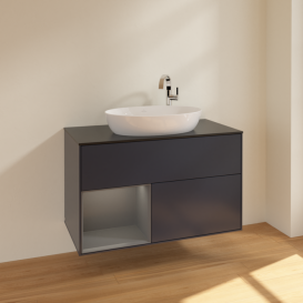 Тумба под раковину Villeroy & Boch Finion 100х50,1 см с подсветкой МДФ темно-синий матовый лак/стекло черное матовое F892GKHG