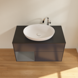 Тумба под раковину Villeroy & Boch Finion 100х50,1 см с подсветкой МДФ темно-синий матовый лак/стекло черное матовое F892GKHG