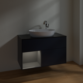 Тумба под раковину Villeroy & Boch Finion 100х50,1 см с подсветкой МДФ темно-синий матовый лак/стекло черное матовое F892GKHG