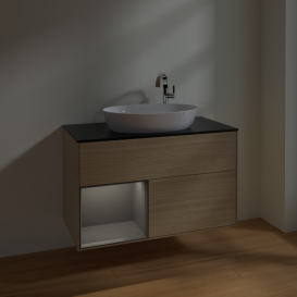 Тумба под раковину Villeroy & Boch Finion 100х50,1 см с подсветкой МДФ шпон дуба/стекло черное матовое F892GKPC