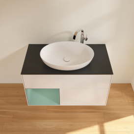 Тумба под раковину Villeroy & Boch Finion 100х50,1 см с подсветкой МДФ глянцевый белый лак/стекло черное матовое F892GMGF