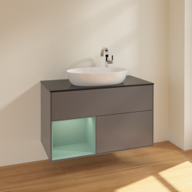 Тумба под раковину Villeroy & Boch Finion 100х50,1 см с подсветкой МДФ антрацит матовый лак/стекло черное матовое F892GMGK