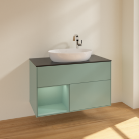 Тумба под раковину Villeroy & Boch Finion 100х50,1 см с подсветкой МДФ оливковый матовый лак/стекло черное матовое F892GMGM