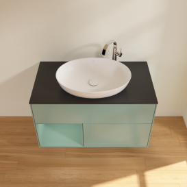 Тумба под раковину Villeroy & Boch Finion 100х50,1 см с подсветкой МДФ оливковый матовый лак/стекло черное матовое F892GMGM