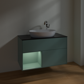 Тумба под раковину Villeroy & Boch Finion 100х50,1 см с подсветкой МДФ оливковый матовый лак/стекло черное матовое F892GMGM