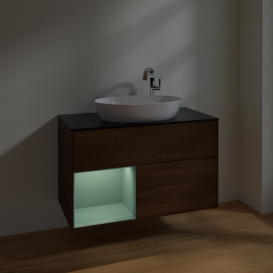 Тумба под раковину Villeroy & Boch Finion 100х50,1 см с подсветкой МДФ шпон грецкого ореха/стекло черное матовое F892GMGN