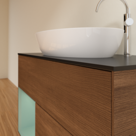 Тумба под раковину Villeroy & Boch Finion 100х50,1 см с подсветкой МДФ шпон грецкого ореха/стекло черное матовое F892GMGN