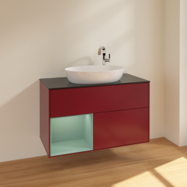 Тумба під раковину Villeroy & Boch Finion 100х50,1 см з підсвічуванням МДФ півонія матовий лак/скло чорне матове F892GMHB